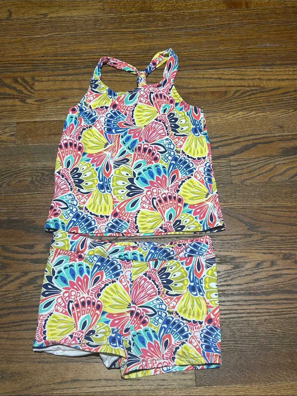 Garnet Hill Kids Multicolor Floral Rashguard Tankini - Pink, Blue & Yellow